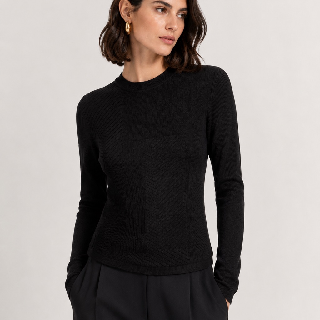 Nwt Jason Wu Black Textured Long-Sleeve Knit Sweater Sz M